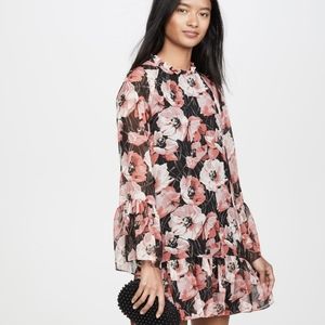 MISA Blythe Dress Dark Floral Print Long Sleeves Boho Key Hole Back Ruffles NEW